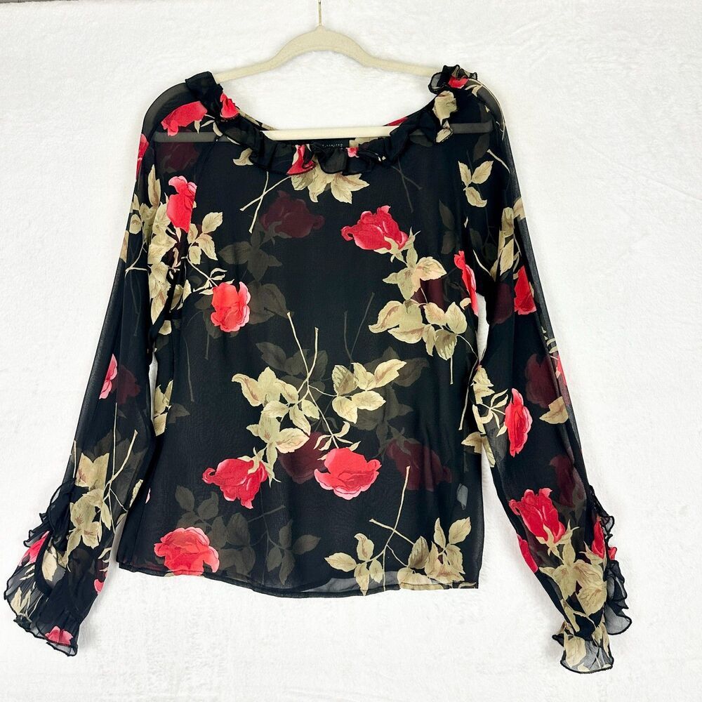 The Limited Vintage Y2K Silk Sheer Floral Top Size Medium Whimsigoth Fairy
